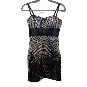 BCBG MAXAZRIA Sequined Black and Silver Cocktail Dress Sz 0 $578 New